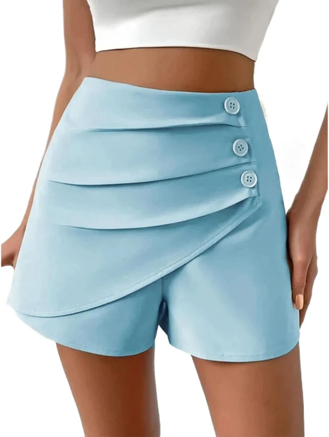 Womens Button Front Wrap Skirts High Waist Tummy Control Dressy Skorts Summer Solid Ruffle Casual Workwear Outfits