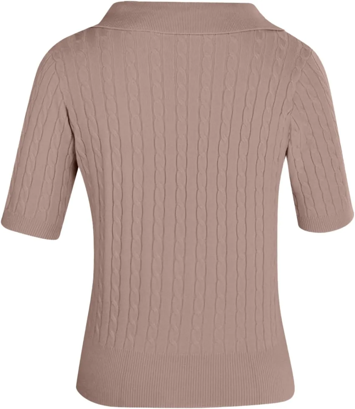 Women's Cable Knit Short Sleeve Sweaters Tops Polo V Neck Cable Knit Casual Soft Pullover Shirts Summer Outfits