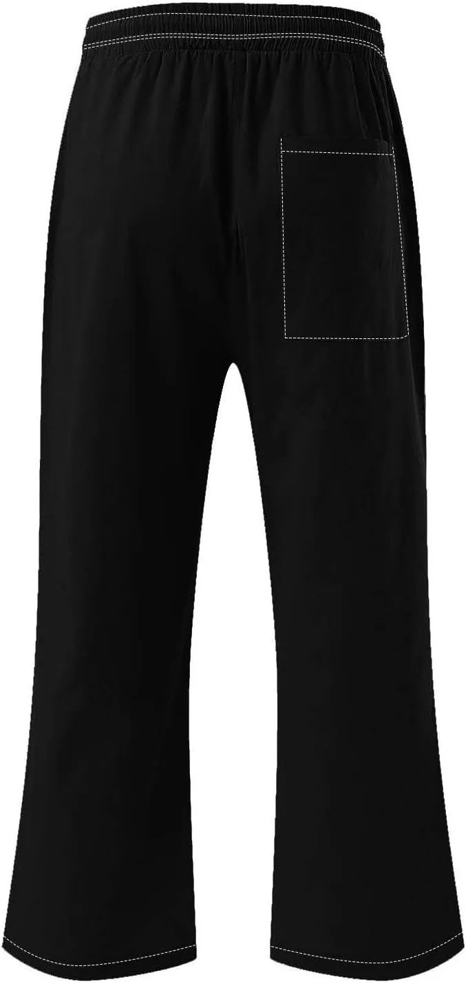 Womens Casual Cotton Linen Pants Lightweight Summer Loose Fit Elastic Waist Capris Solid Lounge Cropped Trousers