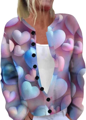 Womens Chunky Cardigan Cable Knit Sweaters for Women 2025 Trendy Love Heart Y2K Knitted Outerwear