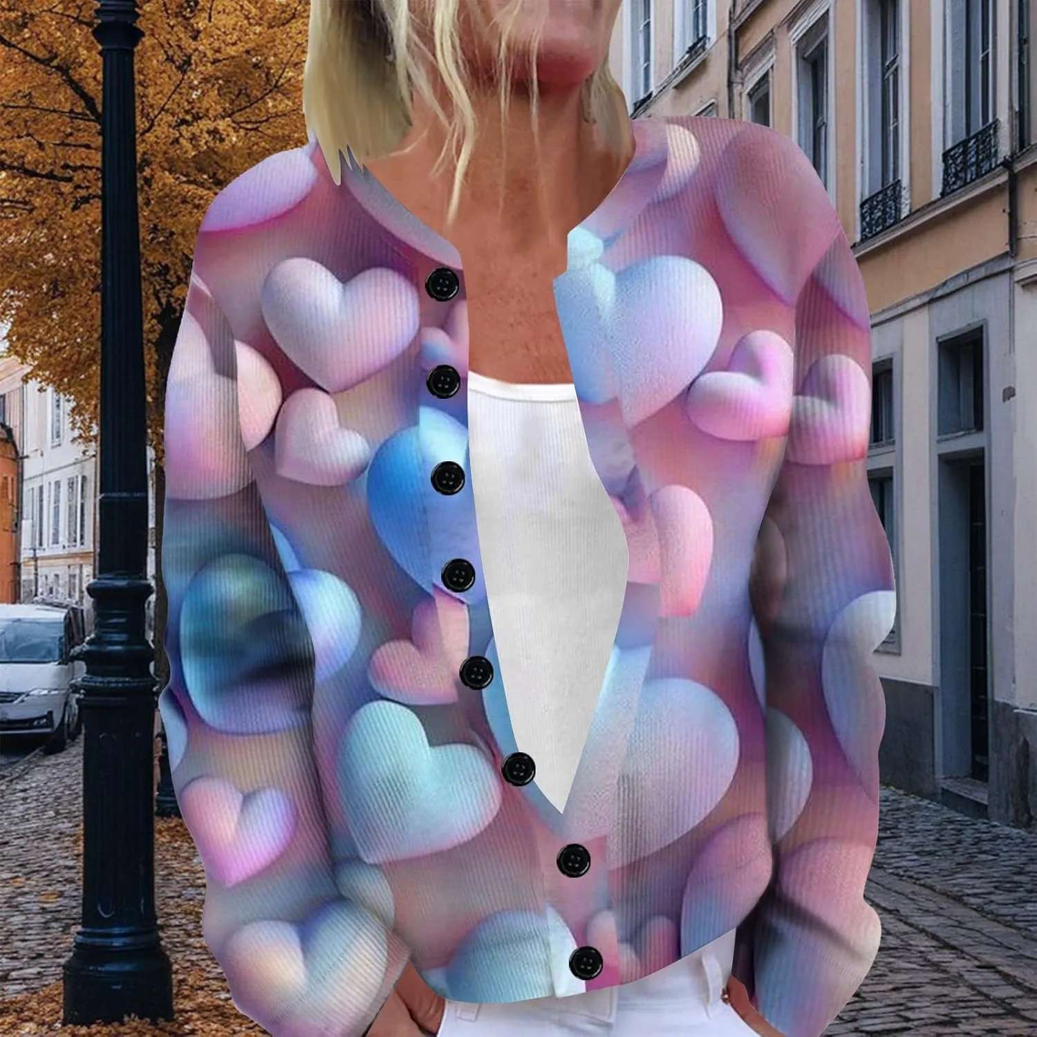 Womens Chunky Cardigan Cable Knit Sweaters for Women 2025 Trendy Love Heart Y2K Knitted Outerwear