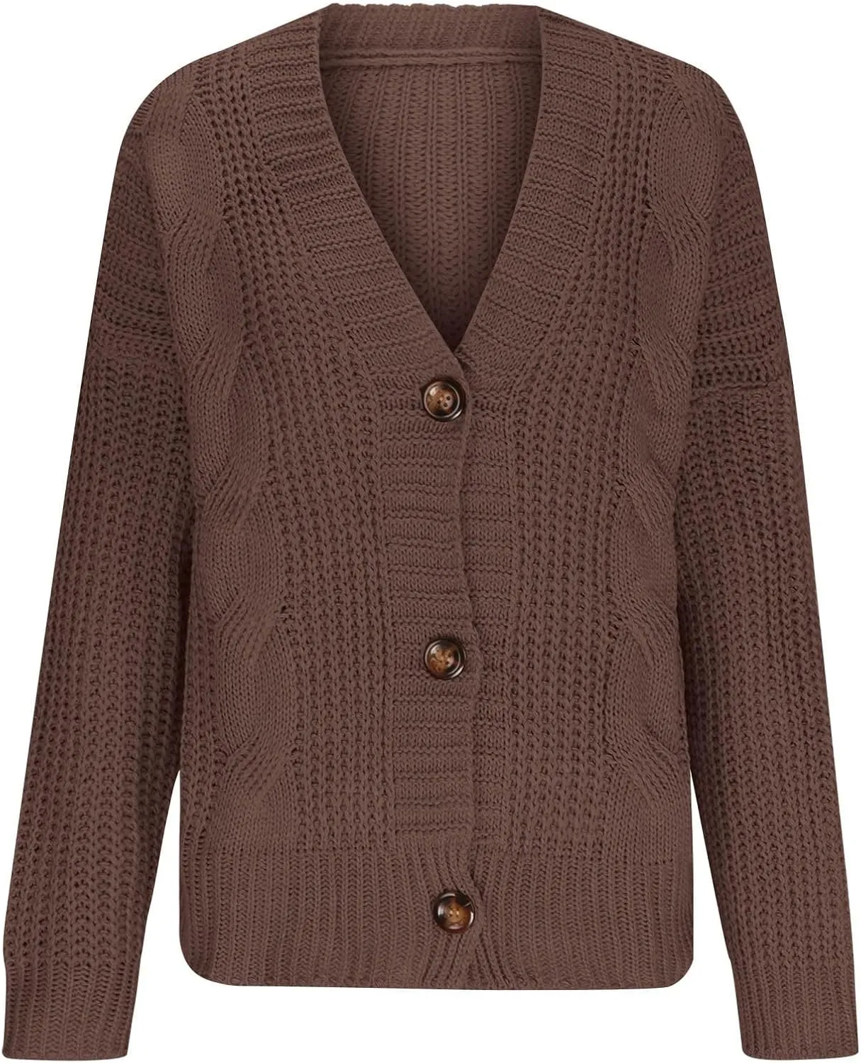 Womens Chunky Knit Cardigan Sweaters V Neck Button Down Casual Long Sleeve Solid Outwear Open Front Cardigan Knitwear