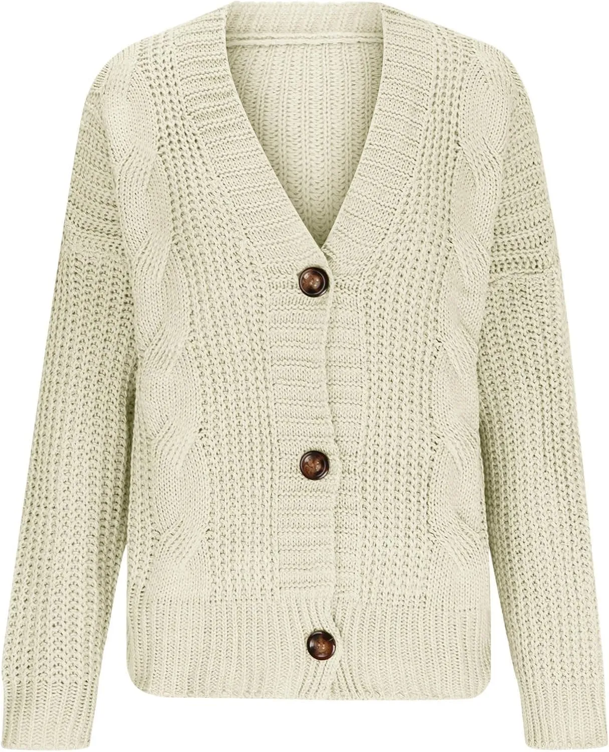 Womens Chunky Knit Cardigan Sweaters V Neck Button Down Casual Long Sleeve Solid Outwear Open Front Cardigan Knitwear