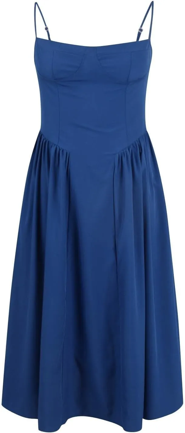 Womens Corset Dress Sexy Thigh Spaghetti Strap Bustier Elegant Midi Low Cut Formal Boho Dresses with Pockets