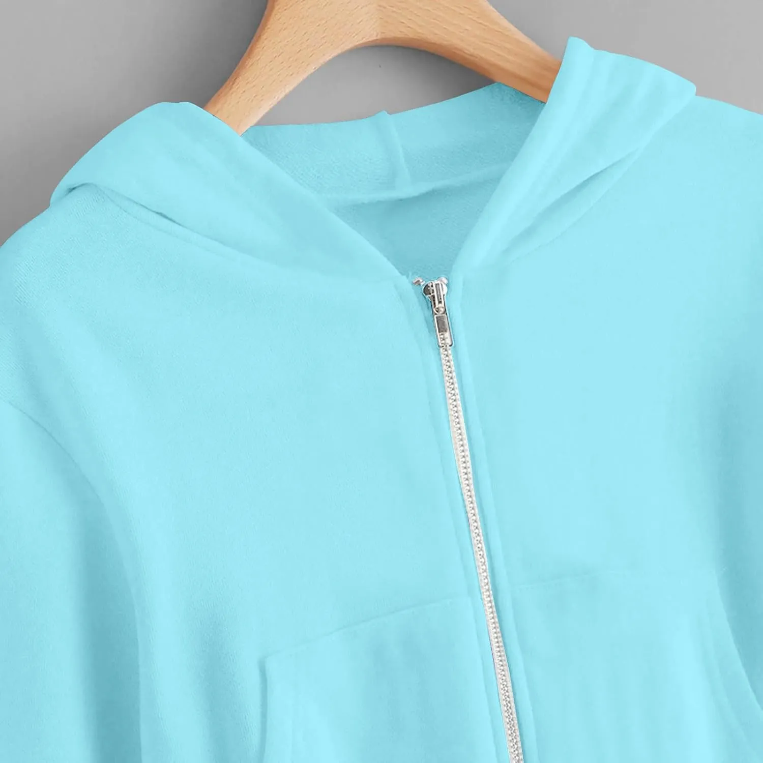 Women's Cropped Full Zipper Hoodie Casual Fleece Sweatshirts Jackets Solid Loose Fit Long Sleeve Y2K Short Outwear