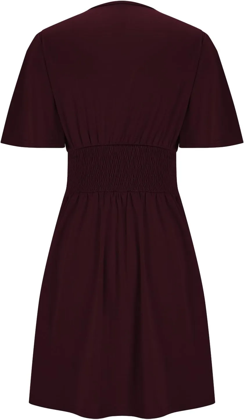 Women's Fashion Dresses High Waisted Elastic Solid Dresses Lotus Leaf Sleeve Short Sleeved Shirt Sexy Women Dress