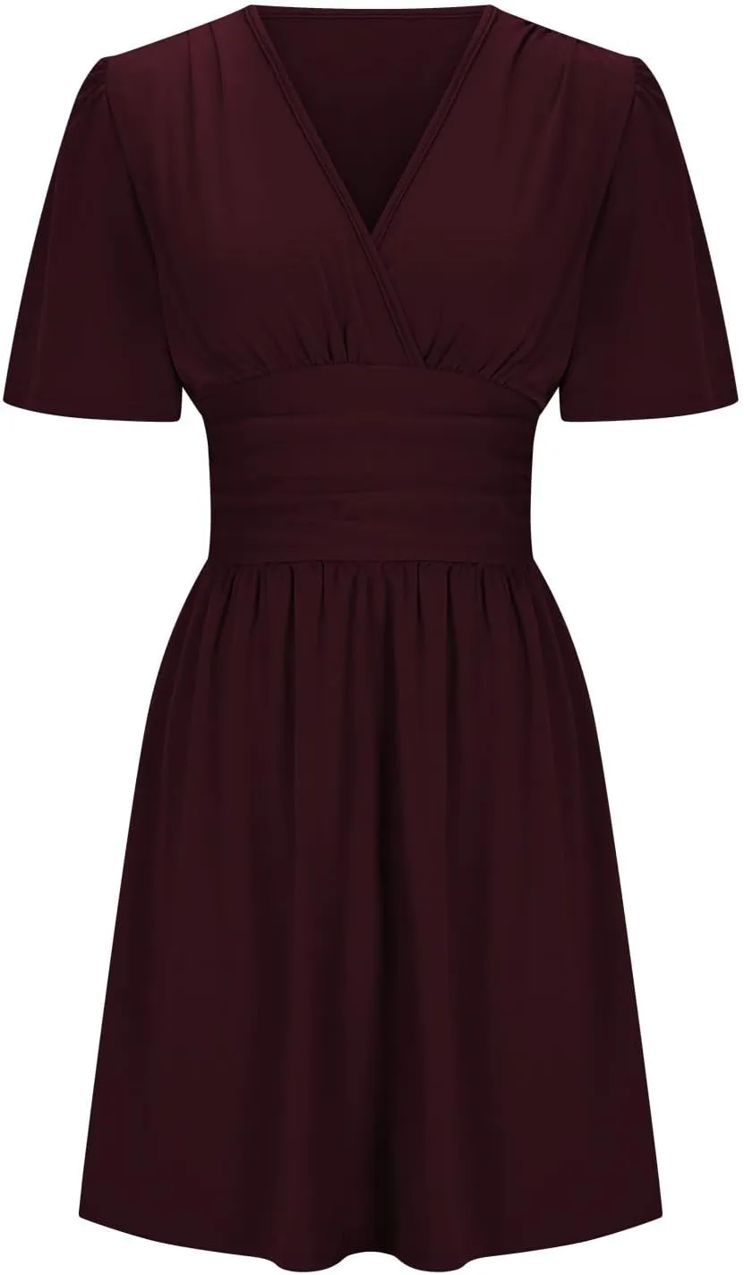 Women's Fashion Dresses High Waisted Elastic Solid Dresses Lotus Leaf Sleeve Short Sleeved Shirt Sexy Women Dress