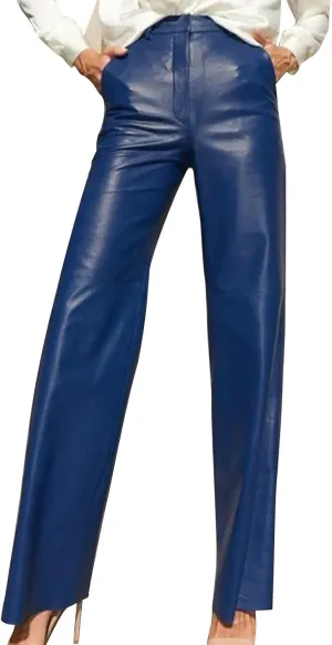 Women's Faux Leather Pants Slim High Waist Trousers Casual Straight Wide Leg Pants Butt Lifting Solid Color Trousers