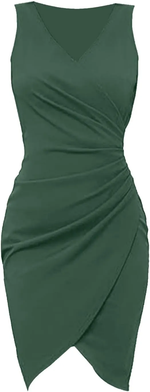 Women's Formal Business Dress Sexy Elegant Trendy Solid Color V-Neck Slim Bodycon Prom Party Cocktail Dresses, S-2XL