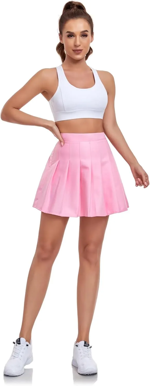 Womens Girls Pleated Tennis Skirts High Waisted A-line Skirt School Uniform Athletic Golf Skorts with Shorts,2T-4XL
