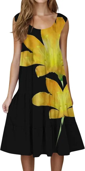 Womens Linen Dress Summer Dresses for Women Plus Size Beach Dress Casual Sundresses Sexy Sleeveless Dress Flowy Midi