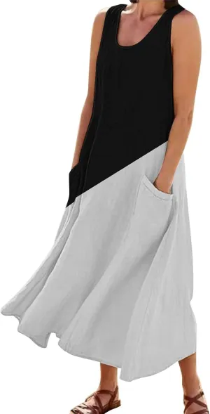 Womens Linen Dress Summer Dresses for Women Plus Size Beach Dress Casual Sundresses Sexy Sleeveless Dress Flowy Midi
