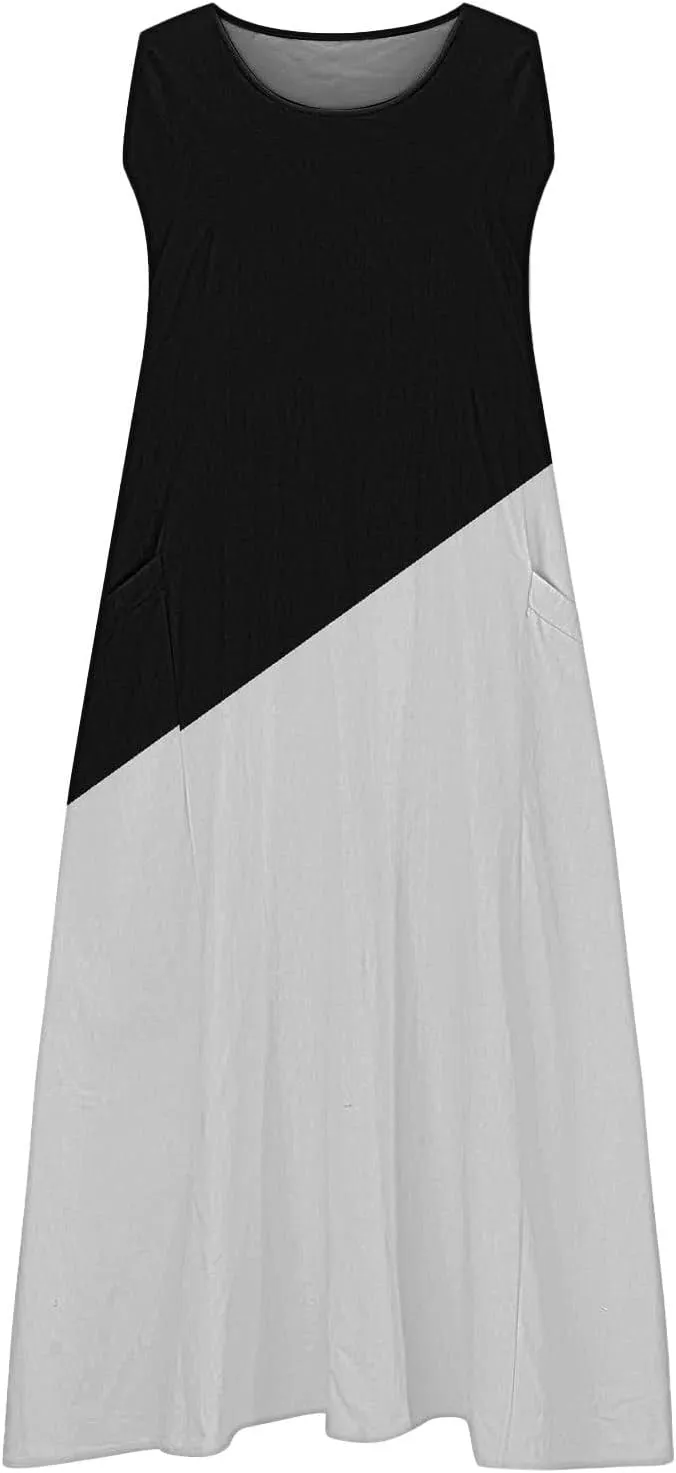 Womens Linen Dress Summer Dresses for Women Plus Size Beach Dress Casual Sundresses Sexy Sleeveless Dress Flowy Midi