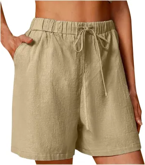 Womens Linen Wide Leg Shorts with Pocket Elastic Waist 2025 Summer Pants Plus Size Beach Casual Loose Fit Lounge