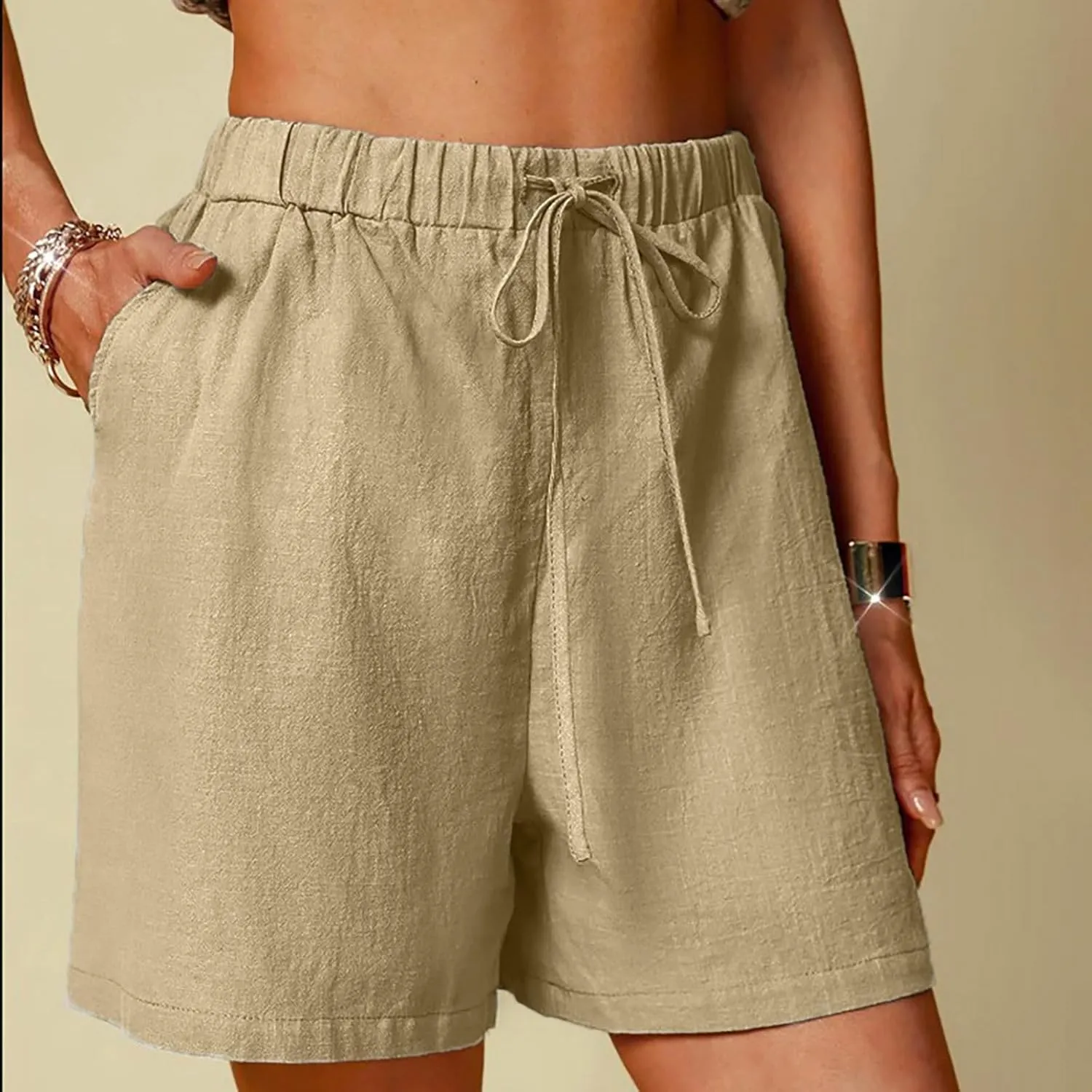 Womens Linen Wide Leg Shorts with Pocket Elastic Waist 2025 Summer Pants Plus Size Beach Casual Loose Fit Lounge