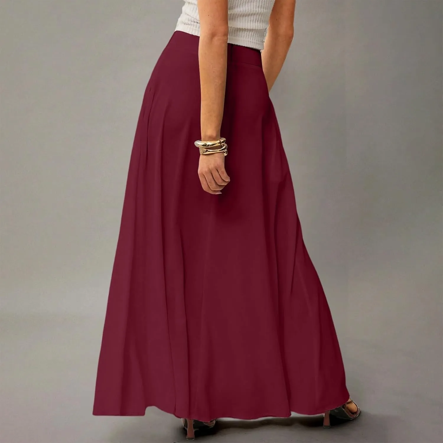 Women's Long Skirts Fall High Waisted Stretchy Solid Flowy Soft Beach Maxi Skirt, S-2XL