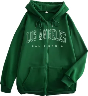 Womens Los Angeles California Comfort Hoodies Letter Zipper Up Workou Graphic Hooded Sweatshirts for Teens Zip Up Y2K
