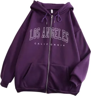 Womens Los Angeles California Comfort Hoodies Letter Zipper Up Workou Graphic Hooded Sweatshirts for Teens Zip Up Y2K