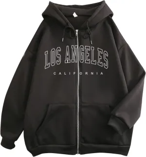 Womens Los Angeles California Comfort Hoodies Letter Zipper Up Workou Graphic Hooded Sweatshirts for Teens Zip Up Y2K