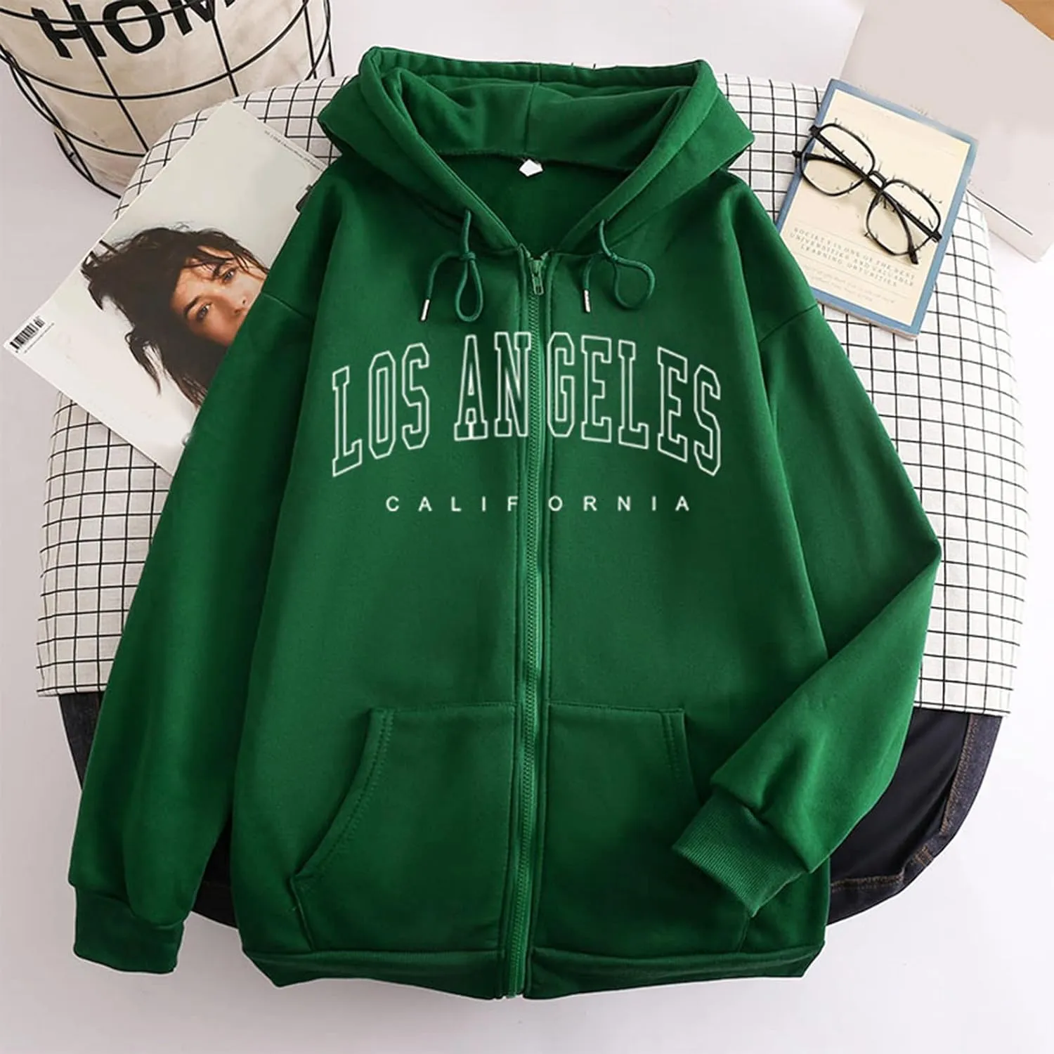 Womens Los Angeles California Comfort Hoodies Letter Zipper Up Workou Graphic Hooded Sweatshirts for Teens Zip Up Y2K