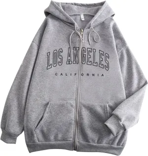 Womens Los Angeles California Comfort Hoodies Letter Zipper Up Workou Graphic Hooded Sweatshirts for Teens Zip Up Y2K