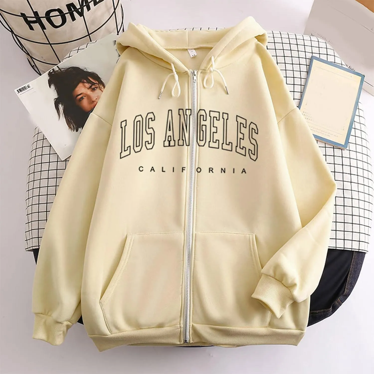 Womens Los Angeles California Comfort Hoodies Letter Zipper Up Workou Graphic Hooded Sweatshirts for Teens Zip Up Y2K