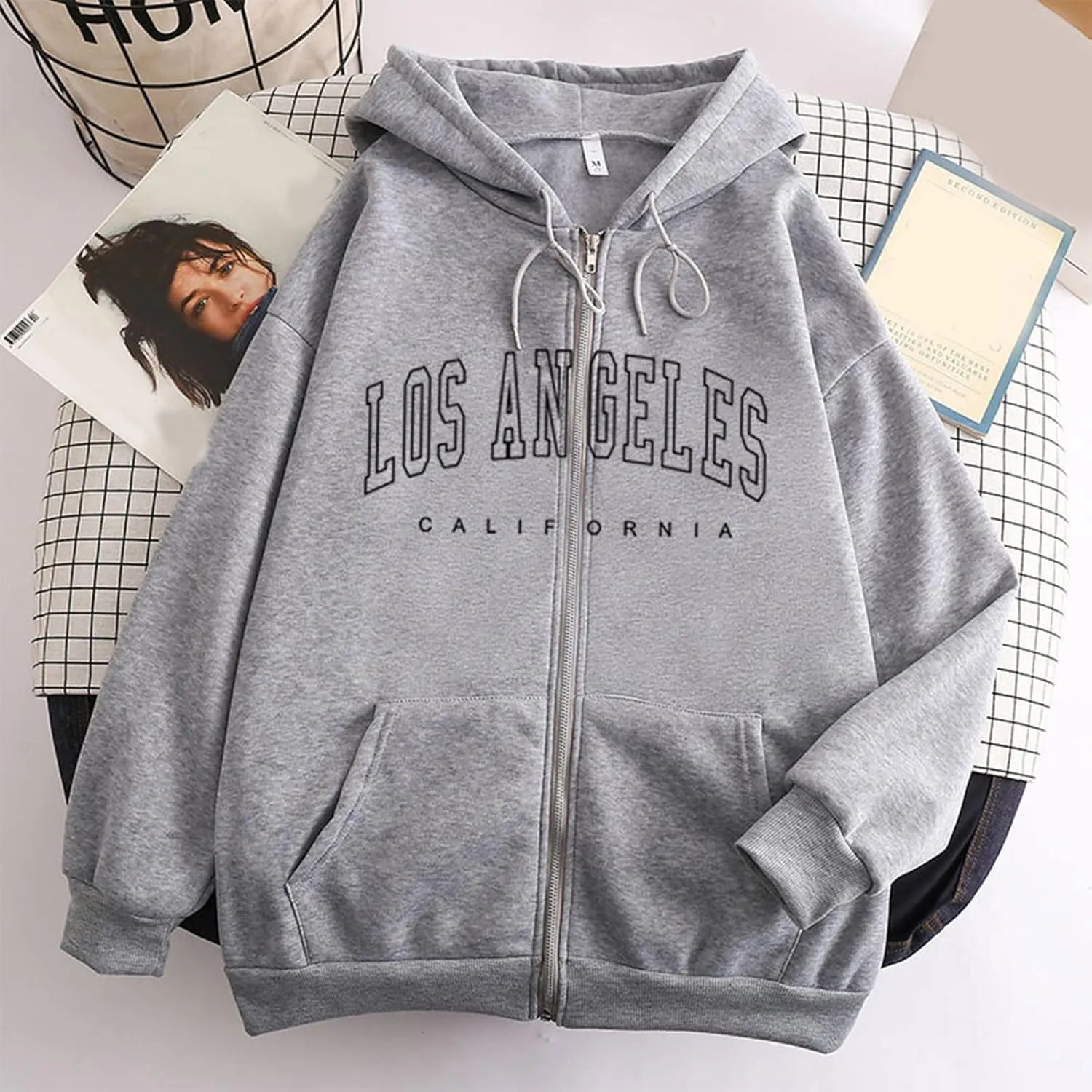 Womens Los Angeles California Comfort Hoodies Letter Zipper Up Workou Graphic Hooded Sweatshirts for Teens Zip Up Y2K
