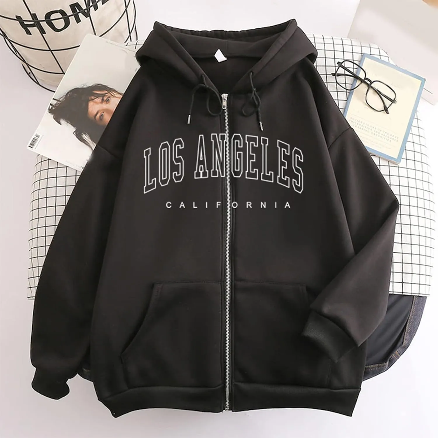 Womens Los Angeles California Comfort Hoodies Letter Zipper Up Workou Graphic Hooded Sweatshirts for Teens Zip Up Y2K