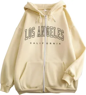 Womens Los Angeles California Comfort Hoodies Letter Zipper Up Workou Graphic Hooded Sweatshirts for Teens Zip Up Y2K