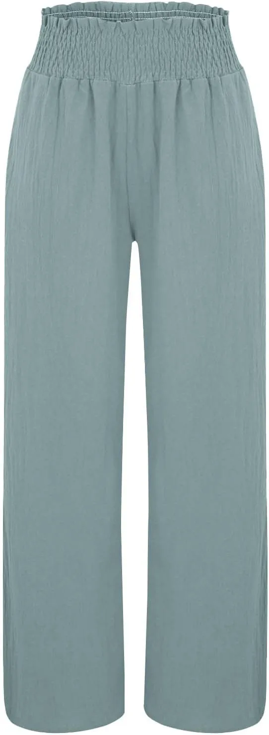 Womens Palazzo Linen Pants Wide Leg Casual Lightweight High Waist Trousers Summer Hawaii Beach Pants Vacation Outfits
