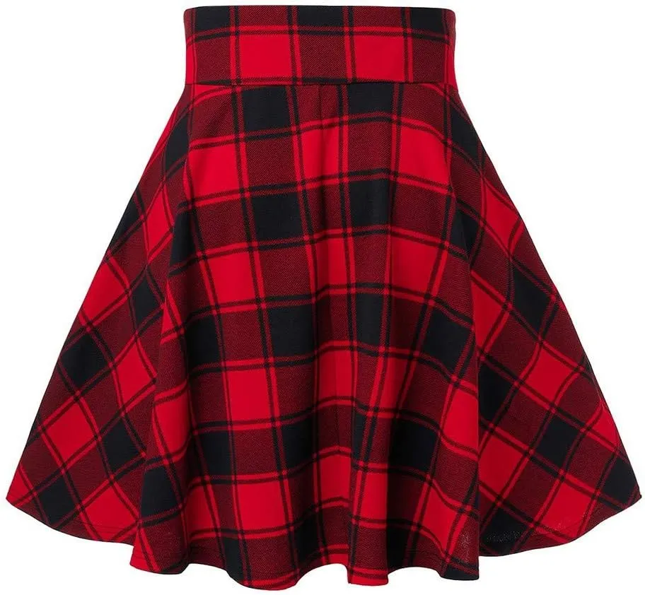Womens Plaid Skirt,High-Waisted Sexy Wrap Pleated Skirt Fashion Vinatge A-line Skirt Casual Uniform Mini Skirts
