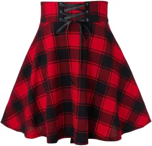Womens Plaid Skirt,High-Waisted Sexy Wrap Pleated Skirt Fashion Vinatge A-line Skirt Casual Uniform Mini Skirts