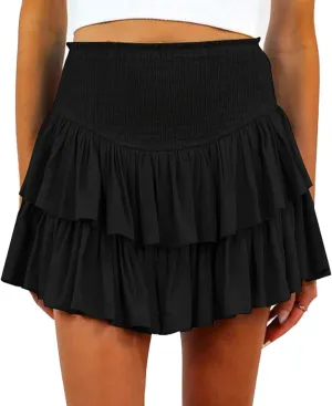 Womens Pleated Mini Skirt High Waisted Skorts Ruffle A Line Ruched Casual Skort Y2K Skater Skirts