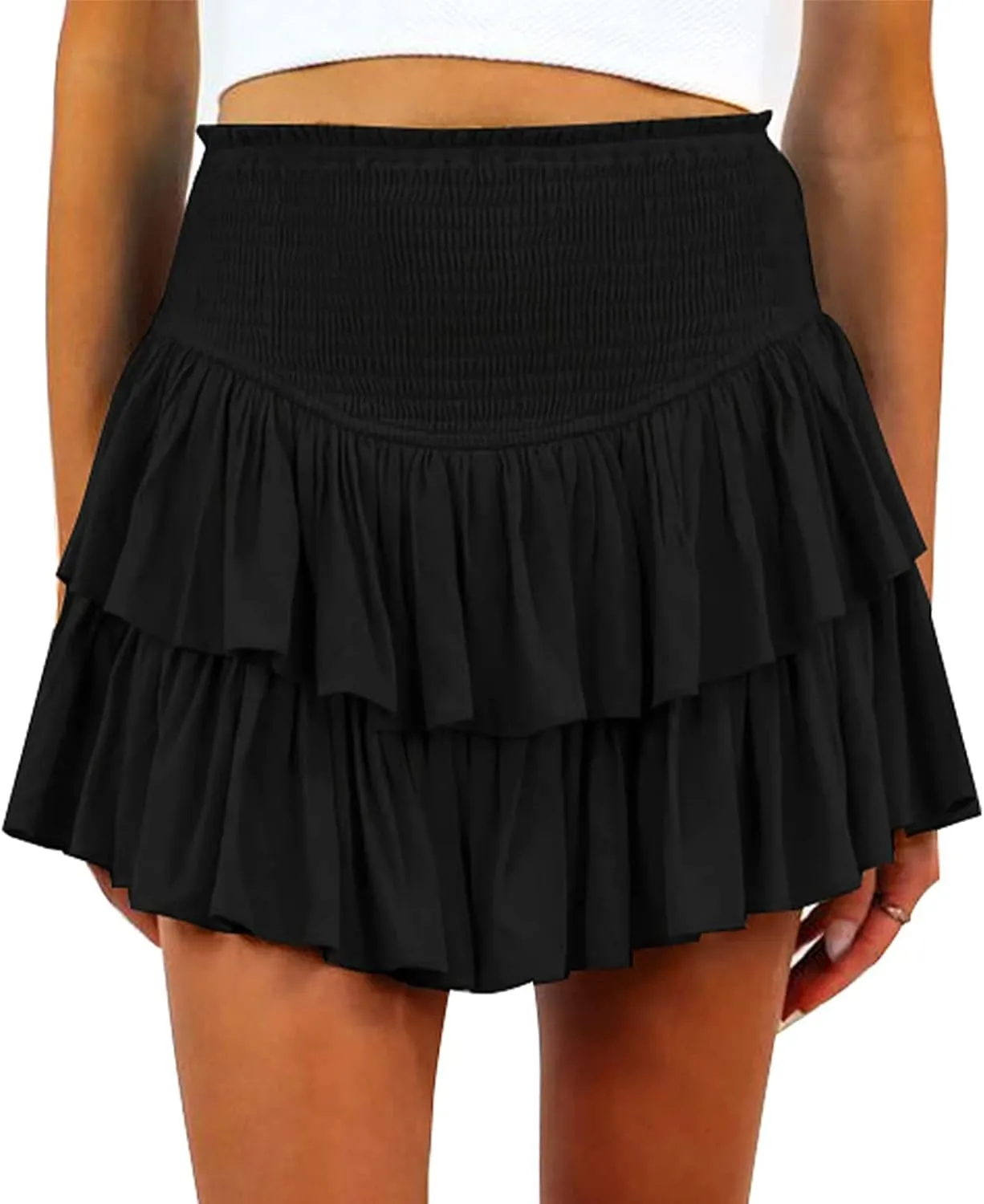 Womens Pleated Mini Skirt High Waisted Skorts Ruffle A Line Ruched Casual Skort Y2K Skater Skirts