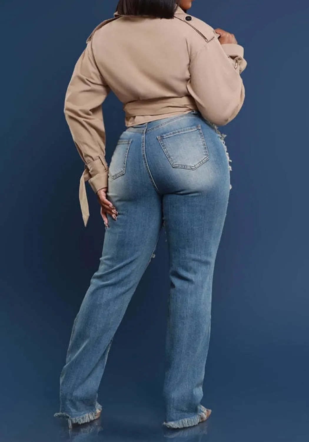 Women's Ripped Jeans Asymmetrical High Waisted Straight Leg Distressed Jean Strechy Denim Pants