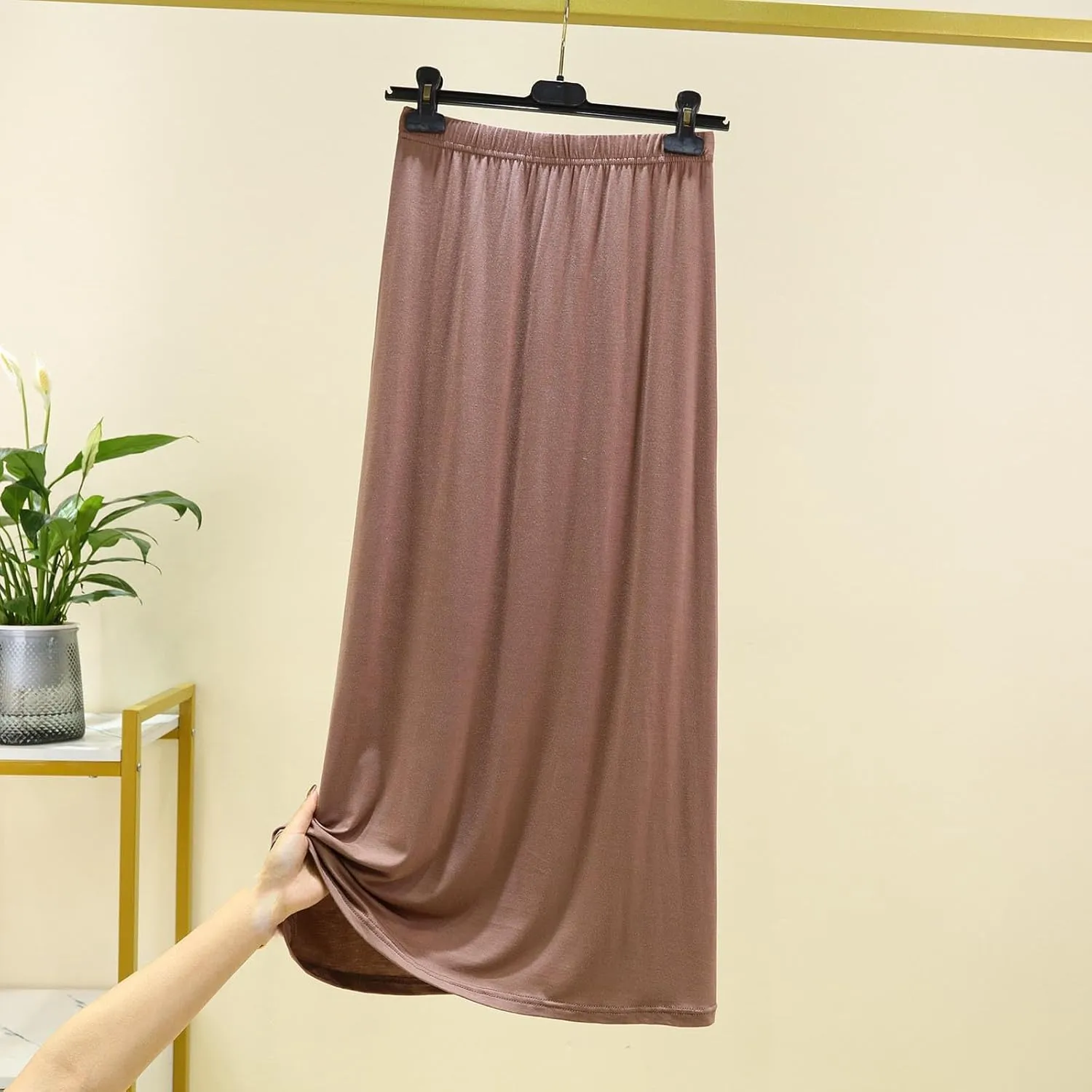 Women's Slim A-line Skirt Solid Color Comfort Elastic Waist Retro Maxi Skirt for Beach Vacation, Casual Outings
