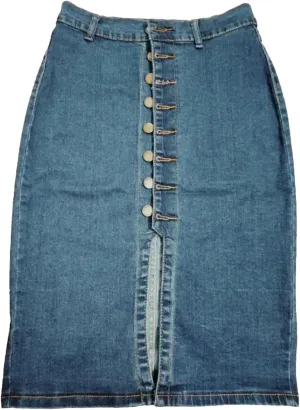Womens Spring Denim Bodycon Wrap Skirts Single Breasted High Waist Front Split Pencil Midi Skirts