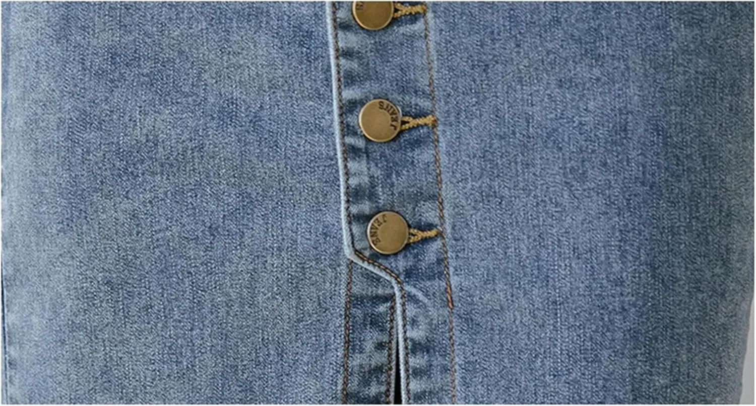 Womens Spring Denim Bodycon Wrap Skirts Single Breasted High Waist Front Split Pencil Midi Skirts