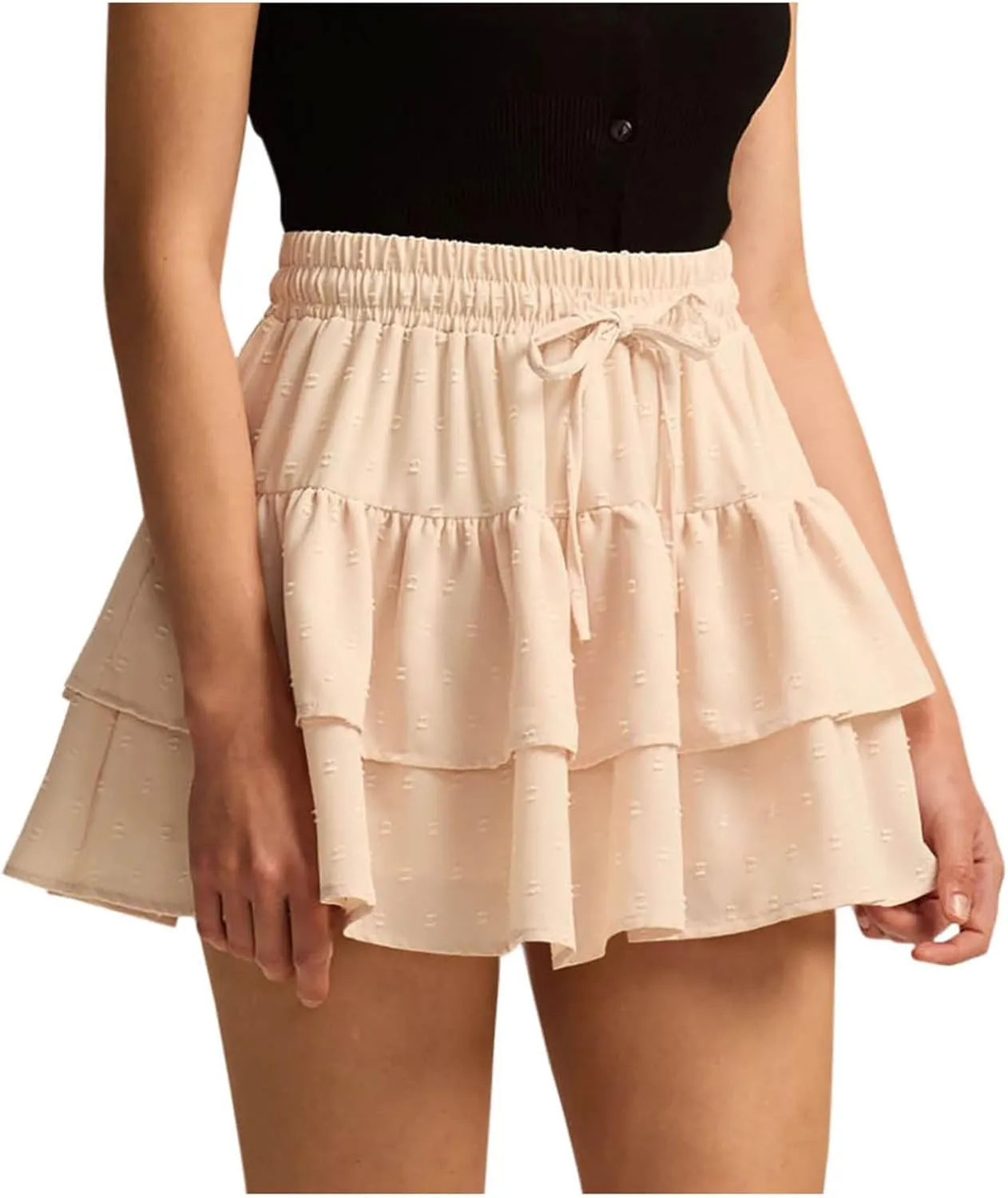 Women's Summer Boho Ruffle Tiered Mini Skirt 2025 Drawstring Elastic Waist Skorts Flowy Casual Skirts with Inner Shorts