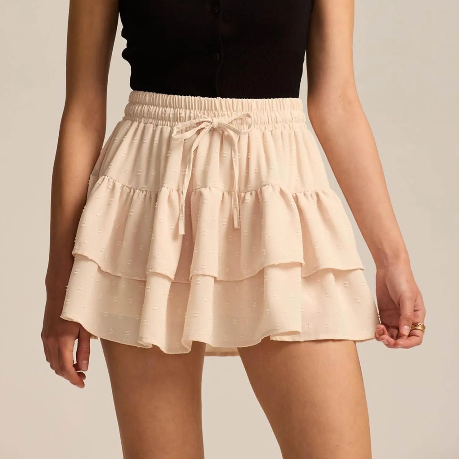 Women's Summer Boho Ruffle Tiered Mini Skirt 2025 Drawstring Elastic Waist Skorts Flowy Casual Skirts with Inner Shorts