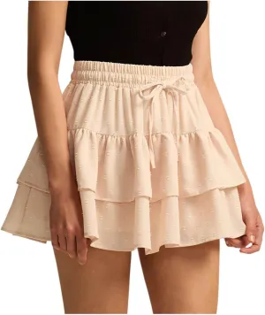 Women's Summer Boho Ruffle Tiered Mini Skirt 2025 Drawstring Elastic Waist Skorts Flowy Casual Skirts with Inner Shorts