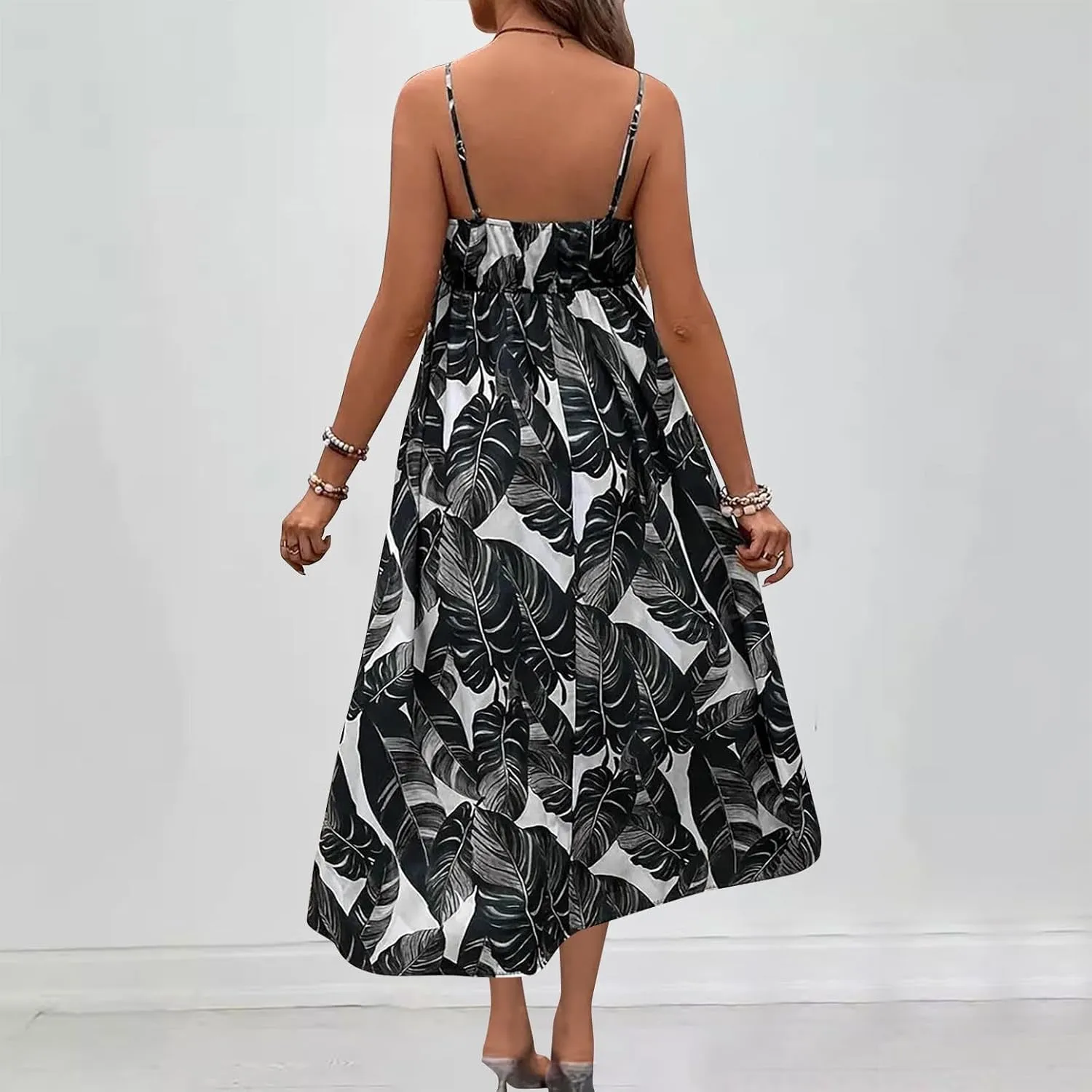 Womens Summer Dress 2025 Beach Floral Sleeveless Sundresses Sexy Wrap V Neck Spaghetti Strap A-Line Dresses