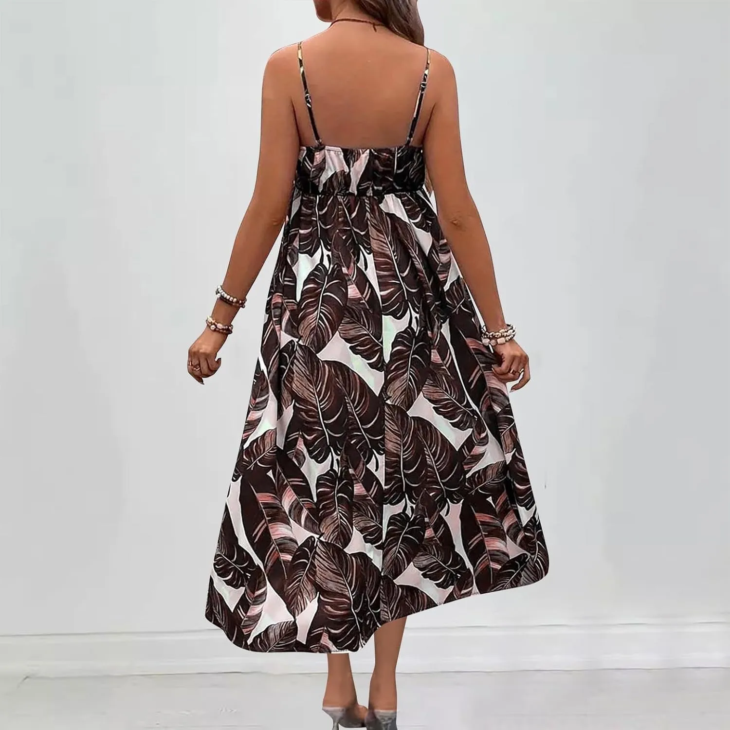 Womens Summer Dress 2025 Beach Floral Sleeveless Sundresses Sexy Wrap V Neck Spaghetti Strap A-Line Dresses