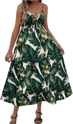 Womens Summer Dress 2025 Beach Floral Sleeveless Sundresses Sexy Wrap V Neck Spaghetti Strap A-Line Dresses