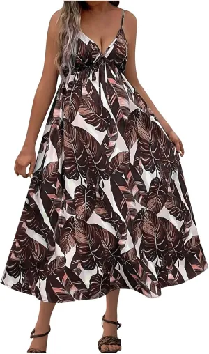 Womens Summer Dress 2025 Beach Floral Sleeveless Sundresses Sexy Wrap V Neck Spaghetti Strap A-Line Dresses