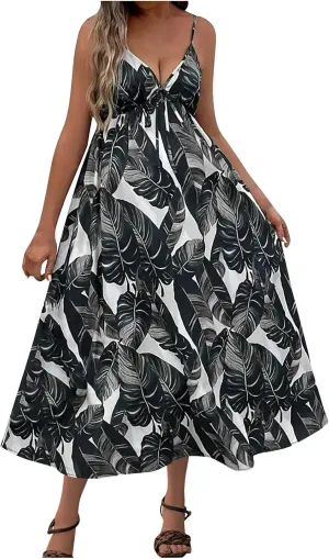 Womens Summer Dress 2025 Beach Floral Sleeveless Sundresses Sexy Wrap V Neck Spaghetti Strap A-Line Dresses