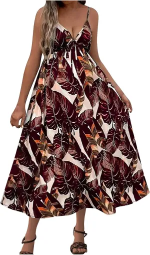 Womens Summer Dress 2025 Beach Floral Sleeveless Sundresses Sexy Wrap V Neck Spaghetti Strap A-Line Dresses
