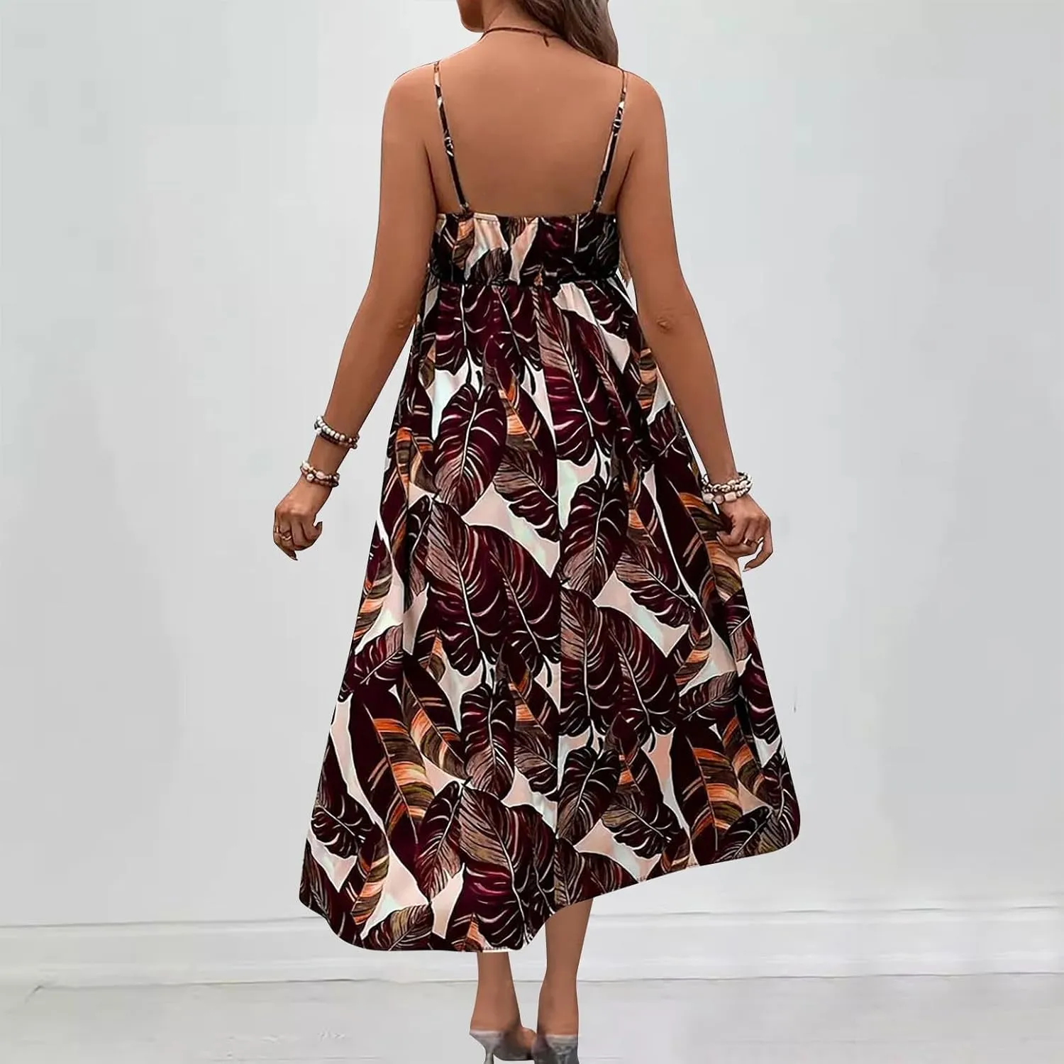 Womens Summer Dress 2025 Beach Floral Sleeveless Sundresses Sexy Wrap V Neck Spaghetti Strap A-Line Dresses