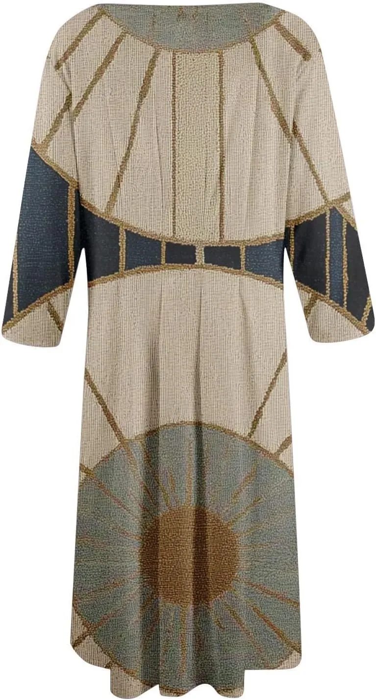 Womens Summer Dresses 2025 Crew Neck 3/4 Sleeve Casual Sundresses Vacation Beach Loose Midi Dress with Pockets