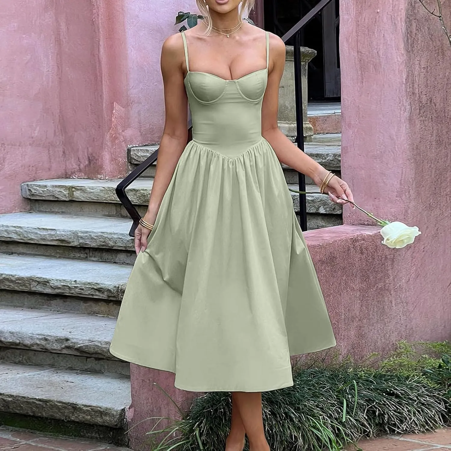 Womens Summer Dresses Floral Sleeveless Smocked Maxi Dress 2025 Spaghetti Strap A Line Flowy Beach Long Sundress